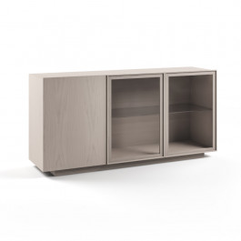 Sedia in legno Aries con ecopelle tortora, fianco destro