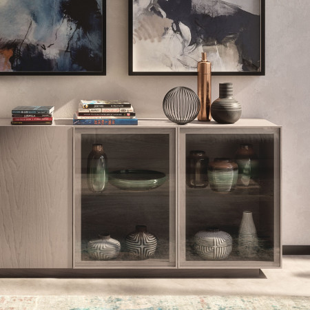 Credenza Nova Luce 2 porte in vetro e 1 in legno