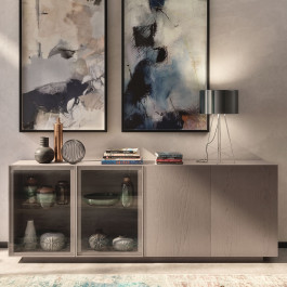 Sedia in legno Aries con ecopelle tortora, fianco destro