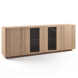 Sedia in legno Aries con ecopelle tortora, fianco destro