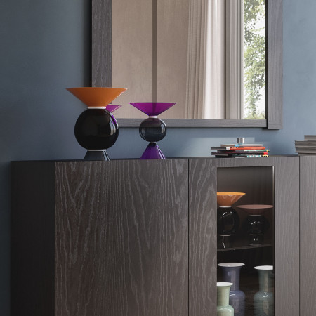 Credenza Nova Plus 4 porte dettaglio vetro e legno