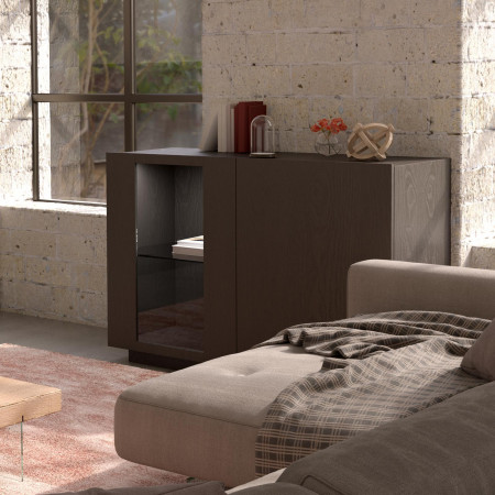 Credenza Nova Plus 2 porte in frassino con anta in vetro