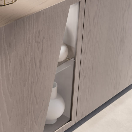 Credenza Mira 3 porte con dettaglio ante in vetro