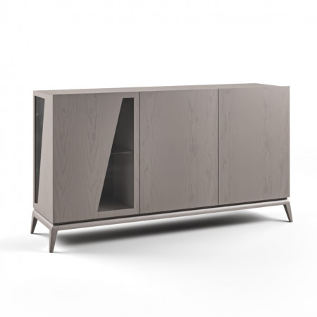 Credenza Mira con 3 porte e inserti in vetro trasparente