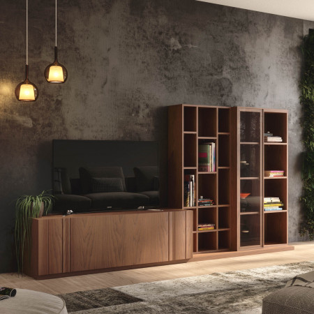 Mobile per soggiorno Nova 5 in legno con venature visibili e ante in vetro