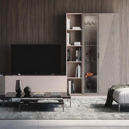 Mobile per soggiorno Nova 9 ante vetro led legno frassino