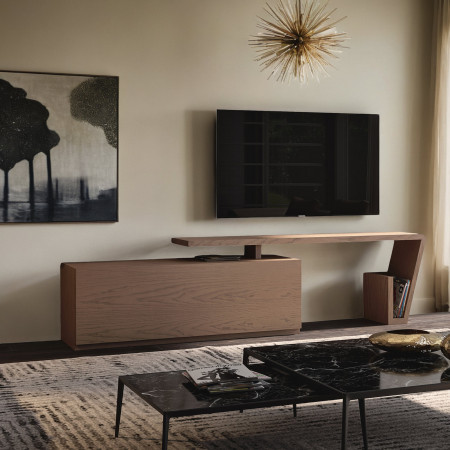 Base TV moderna in legno di frassino con larghezza regolabile