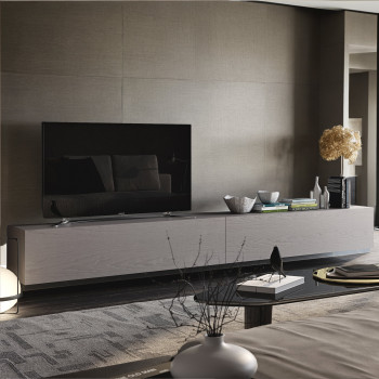 Base TV sospesa moderna in legno frassino con top