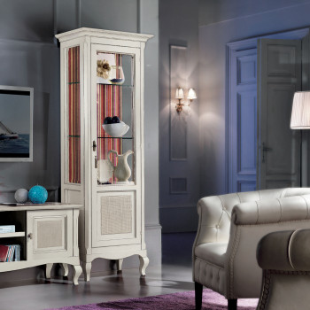 Vetrina 1 anta dx paglia di Vienna con ripiani in vetro