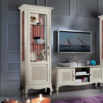 Vetrina 1 anta sx paglia di Vienna con ripiani in vetro