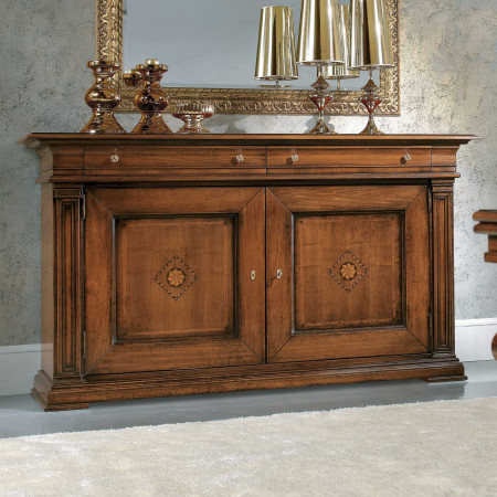 Sala da pranzo classica parete sospesa con intarsi in legno