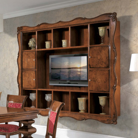 Sala da pranzo classica con parete sospesa e porta TV