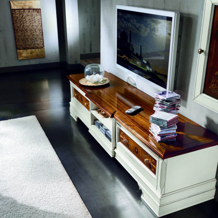 Soggiorno moderno a moduli con porta TV e legno intarsiato
