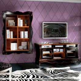 Parete 6 vani cornice intagliata con dett. libreria