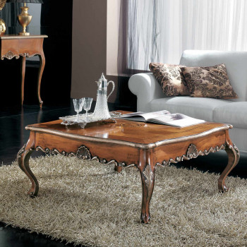 Tavolino barocco cornici top argento, dettaglio intarsio