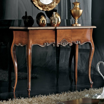 Consolle con cornici top argento e intaglio conchiglia