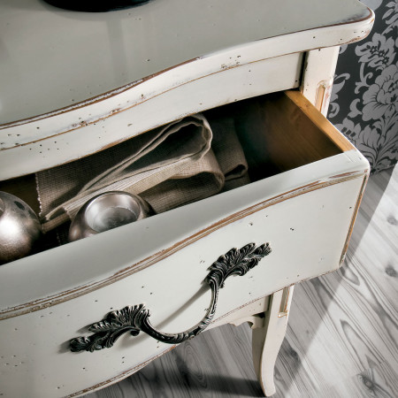 Comoncino 2 cassetti shabby chic con cassetto aperto