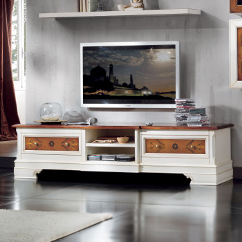 Porta TV zoccolo intagliato Verona con intarsi floreali