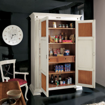 Dispensa 2 porte laccata con ante aperte e intarsi