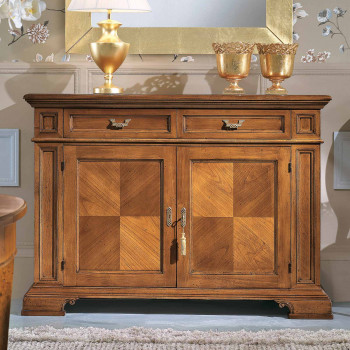 Credenza 2 porte 2 cassetti intarsio a raggio di sole