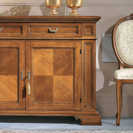 Credenza 2 porte 2 cassetti con intarsio raggio di sole