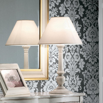 Lampada da tavolo personalizzabile, paralume bianco, dettaglio sulla base