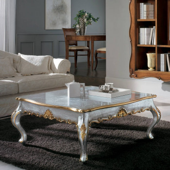 Tavolino foglia argento cornici oro, gambe curate