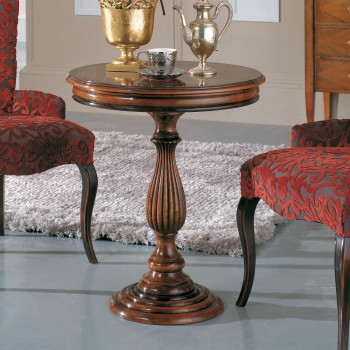 Tavolino margherita con dettagli intarsiati e gambone tornito