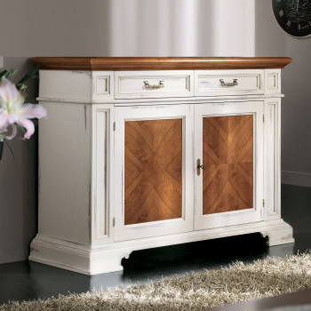 Credenzina 2 porte con segreto, intarsi a raggio di sole