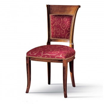 Sedia arpa in legno e tessuto rosso con dettagli curvi