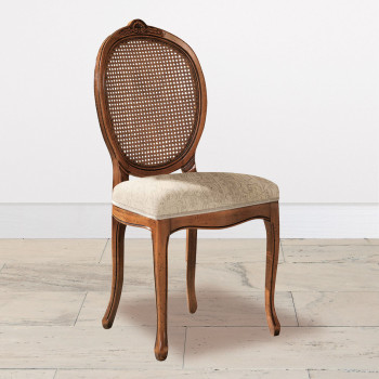 Sedia ovalina imbottita con schienale in paglia di Vienna