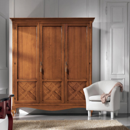 Armadio 3 ante con intarsi geometrici su legno
