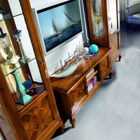 Porta TV ante scorrevoli con intarsio geometrico