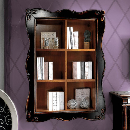 Parete 6 vani cornice intagliata con dett. libreria