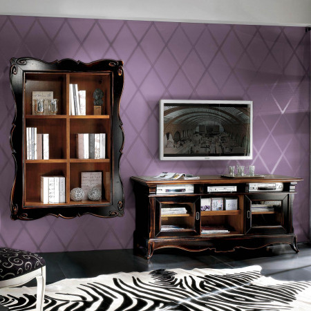 Parete 6 vani cornice intagliata, in ambiente shabby chic