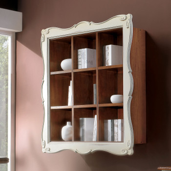 Parete 9 vani cornice intagliata con dettagli ricciolati