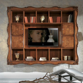 Parete 14 vani intarsiata cornice 700 dettaglio intarsi