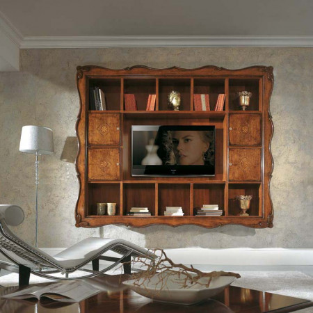 Parete 14 vani intarsiata cornice 700 legno pregiato