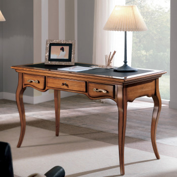 Scrivania 3 cassetti ecopelle nera con gambe arcuate