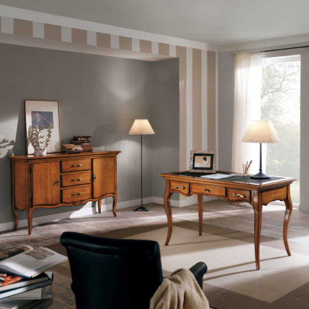 Scrivania 3 cassetti ecopelle nera, design provenzale