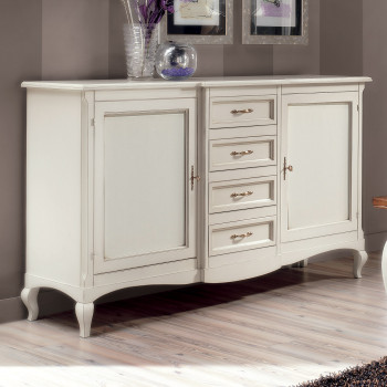 Credenza 4 cassetti e 2 porte, dettaglio gambe curvate