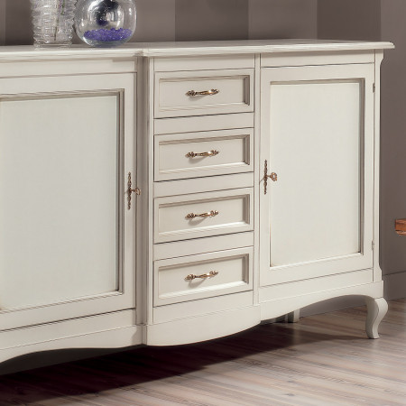 Credenza 4 cassetti e 2 porte con serratura, dettaglio frontale