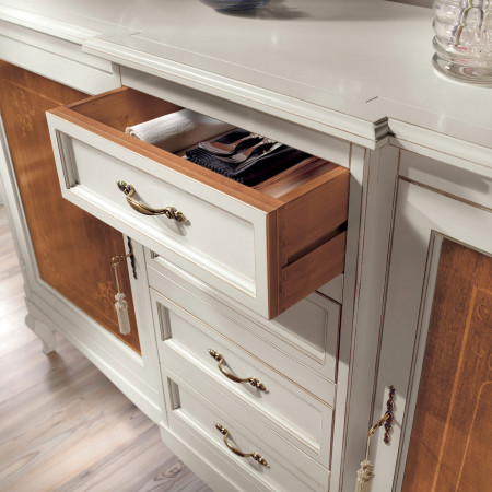 Credenza 2 porte intarsiato floreale, dettaglio cassetti