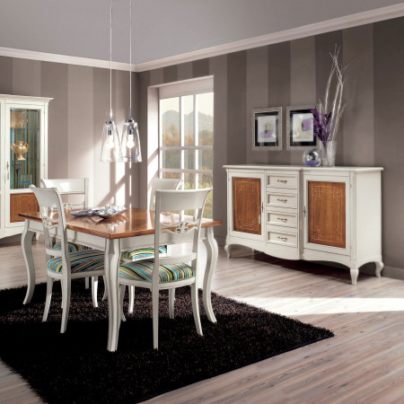 Credenza 2 porte intarsiato floreale in legno