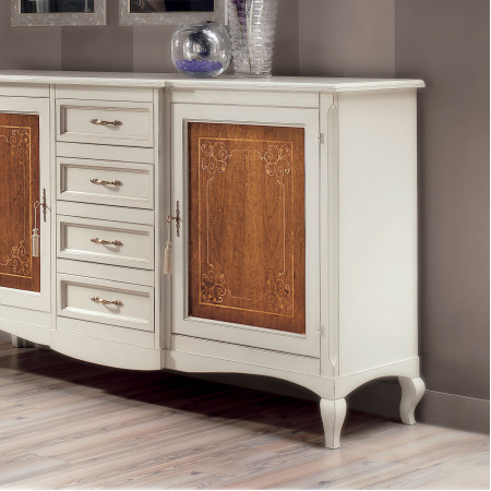 Credenza 2 porte intarsiato floreale, dettaglio frontale