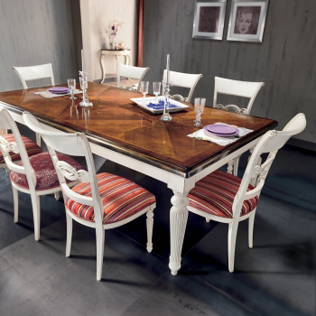Tavolo fisso intarsio Verona con piano decorato e sedie