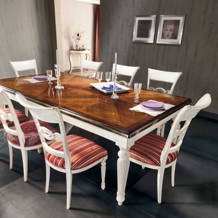 Tavolo fisso intarsio Verona con piano decorato e sedie