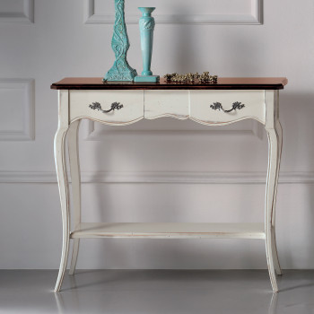 Consolina 700 2 cassetto finitura avorio con maniglie sinuose