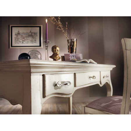Scrivania 3 cassetti shabby chic con piano modanato