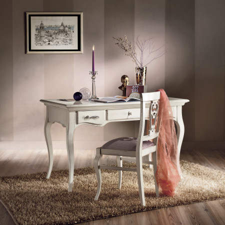 Scrivania 3 cassetti shabby chic con piano modanato